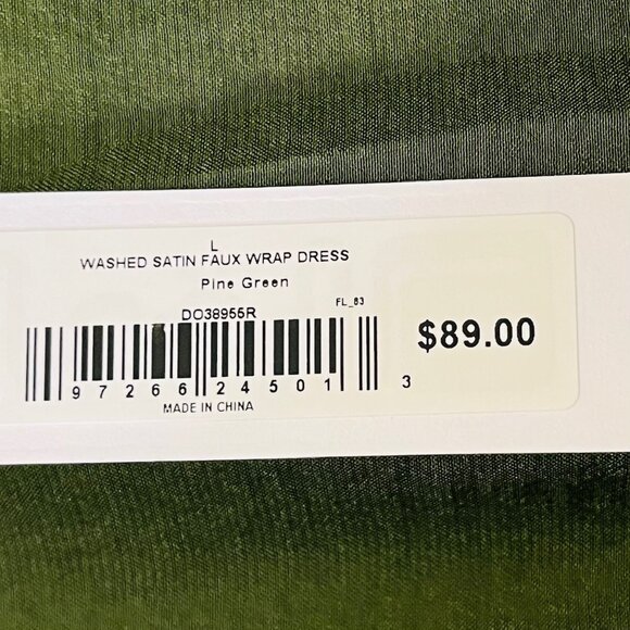 Steve Madden Washed Satin Faux Wrap Dress in Green (L) New with Tag - Picture 12 of 12